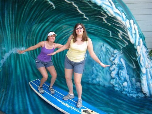 Jo and Jess riding the waves at Universal